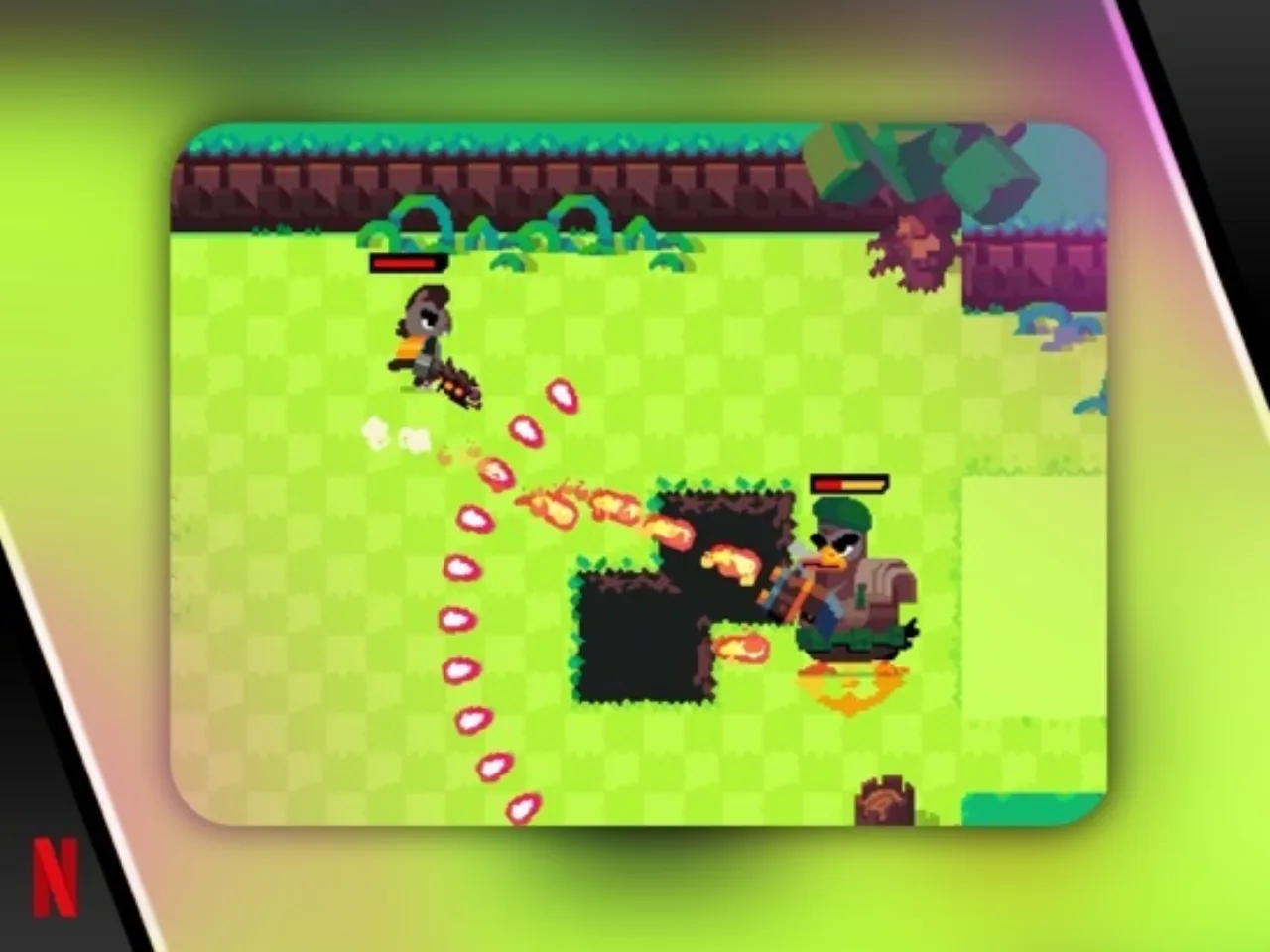 Pessoa em traje fitness segura smartphone com o catálogo da Netflix Games sobre um tapete de yoga e halteres