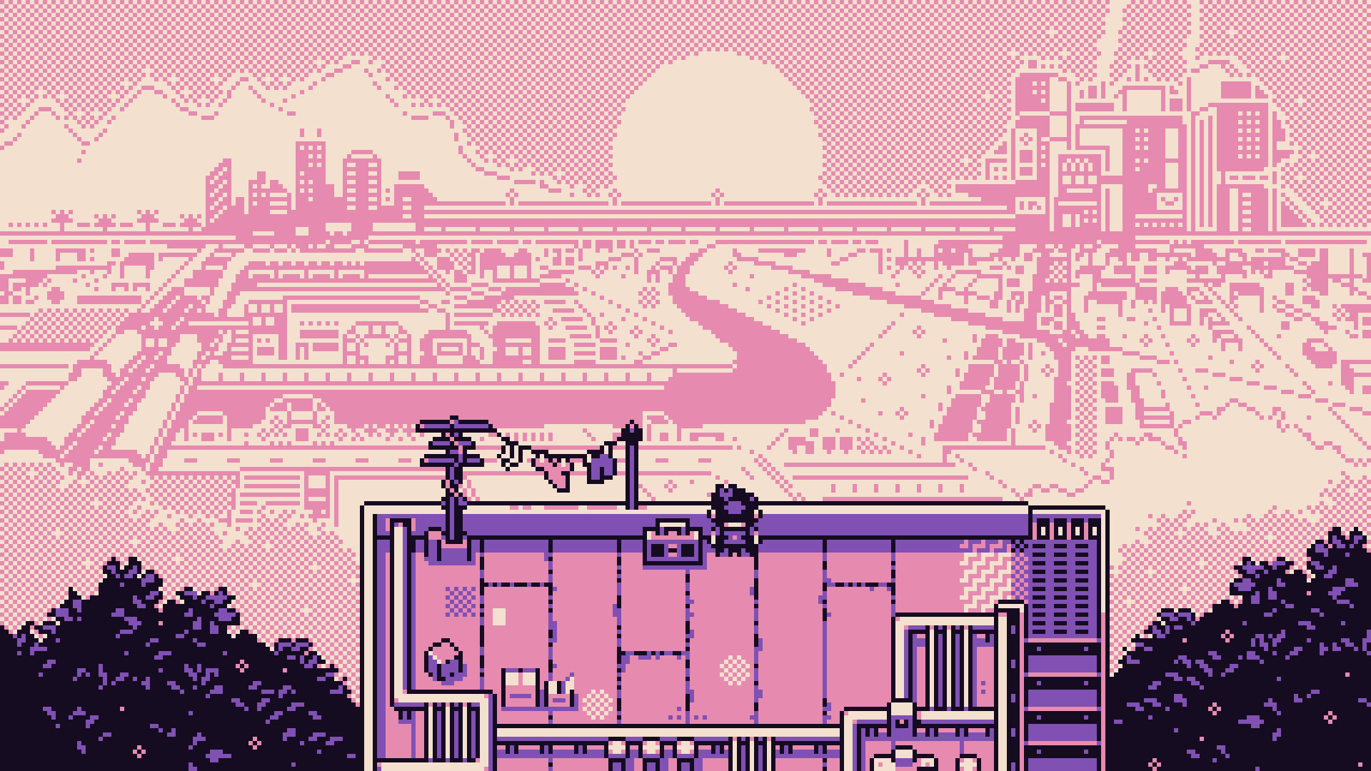 Cena do jogo Petal Runner mostrando pixel art com personagem em ambiente verde florido, estilo retrô inspirado em RPGs clássicos