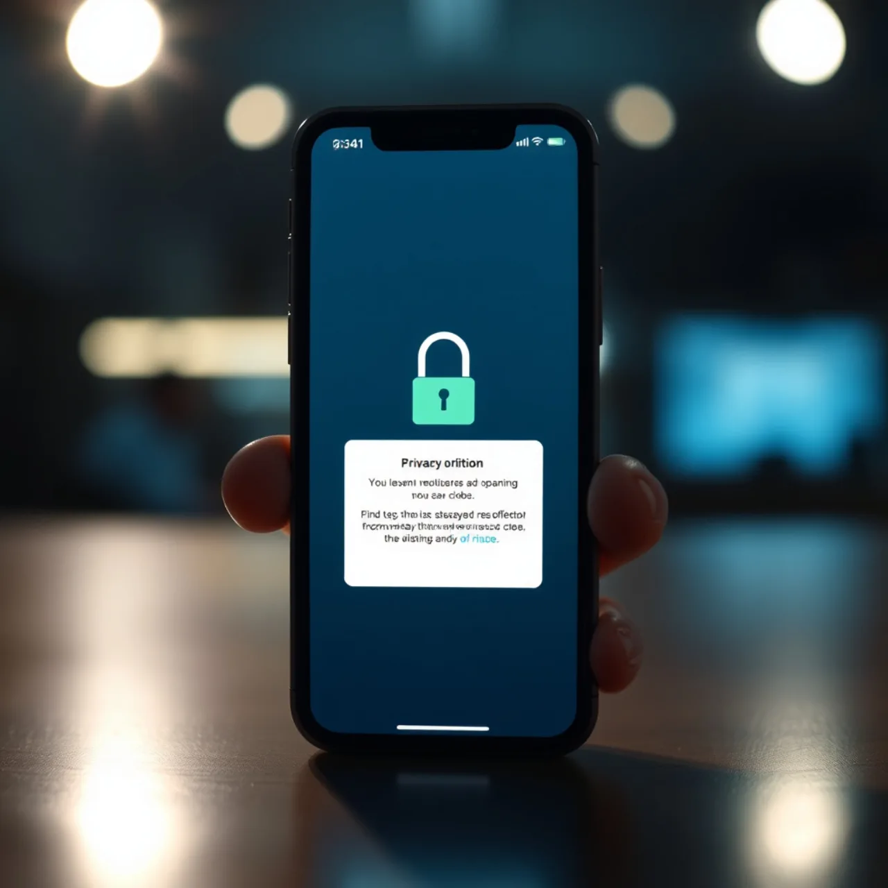 Pessoa segurando iPhone mostrando alerta de consentimento enquanto veste roupa de academia e segura garrafa de água
