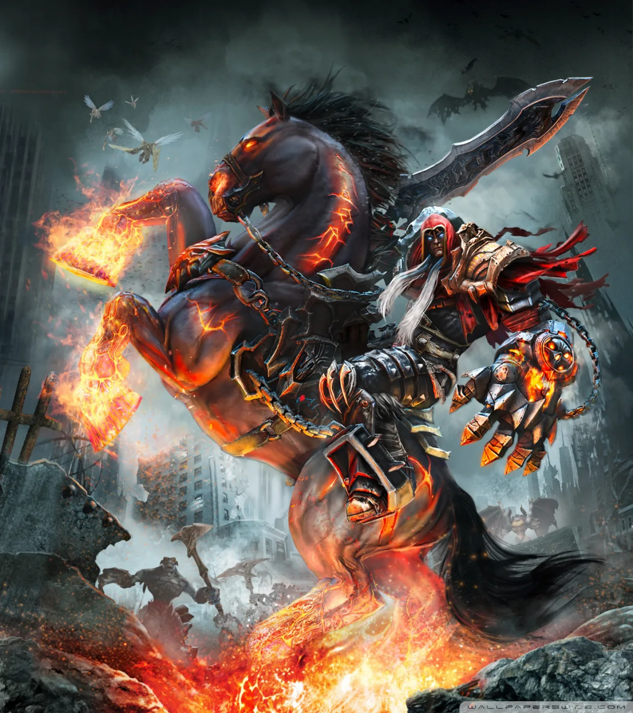 Controle de videogame sobre uma mesa, destacando a frustração do jogador diante de uma tela com o logo Darksiders