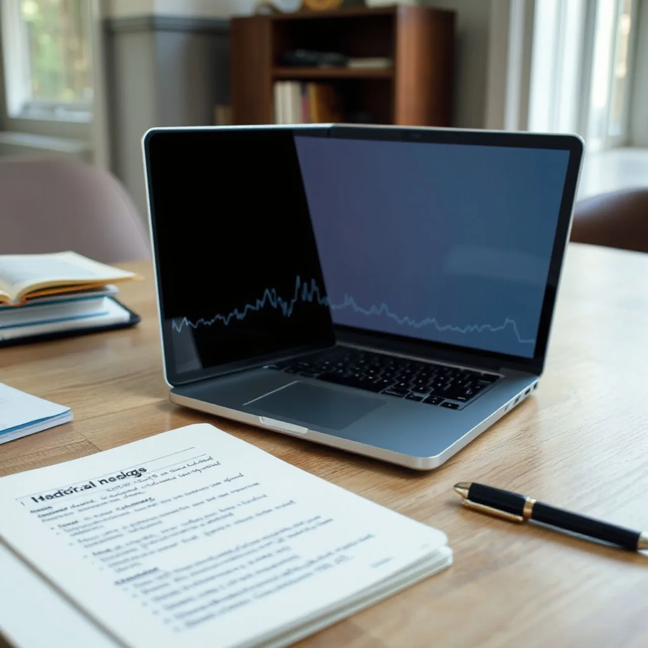 Tela de MacBook exibindo o app Google AI Edge Foresight com transcrição ao vivo e logo da Google ao fundo