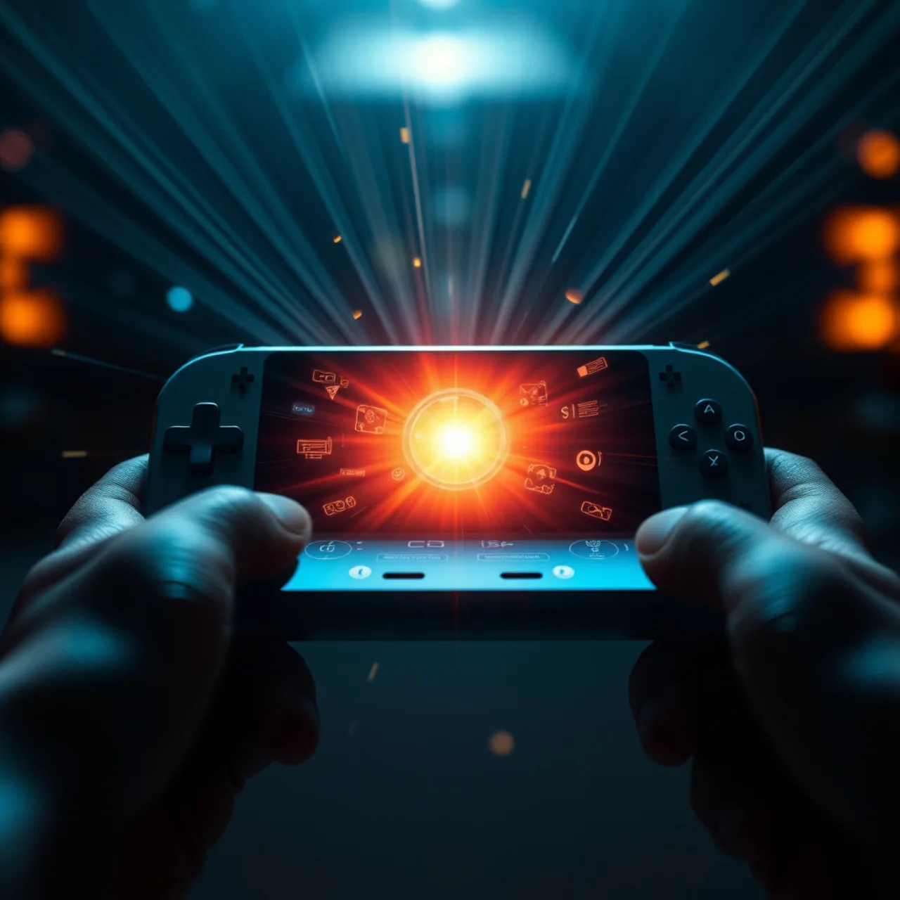 Jovem segurando o Switch 2 em modo handheld, vestindo roupa de treino, ao lado de garrafa d’água e halteres