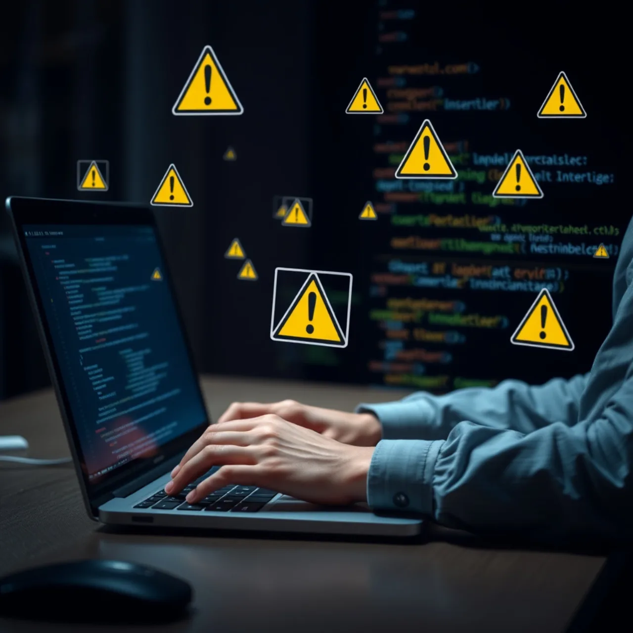 Programador concentrado levanta halteres enquanto revisa código em tela de laptop
