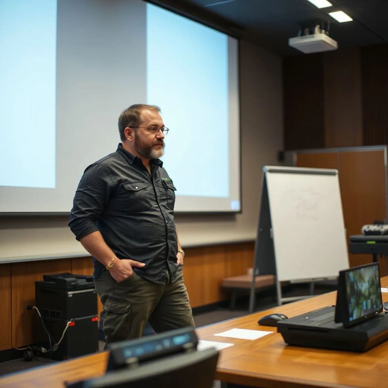 Goro Abe, de terno, posa ao lado do logo da Nintendo e da fachada da Osaka Electro‑Communication University