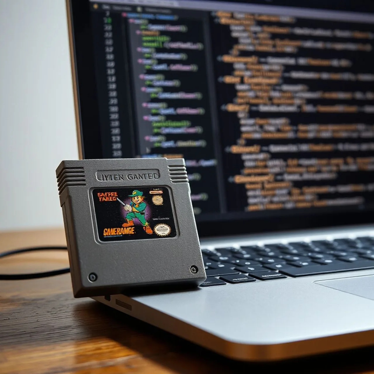 Banjo e Kazooie em estilo pixelizado ao lado de um cérebro digital e o logo de Banjo‑Tooie sobre fundo de código