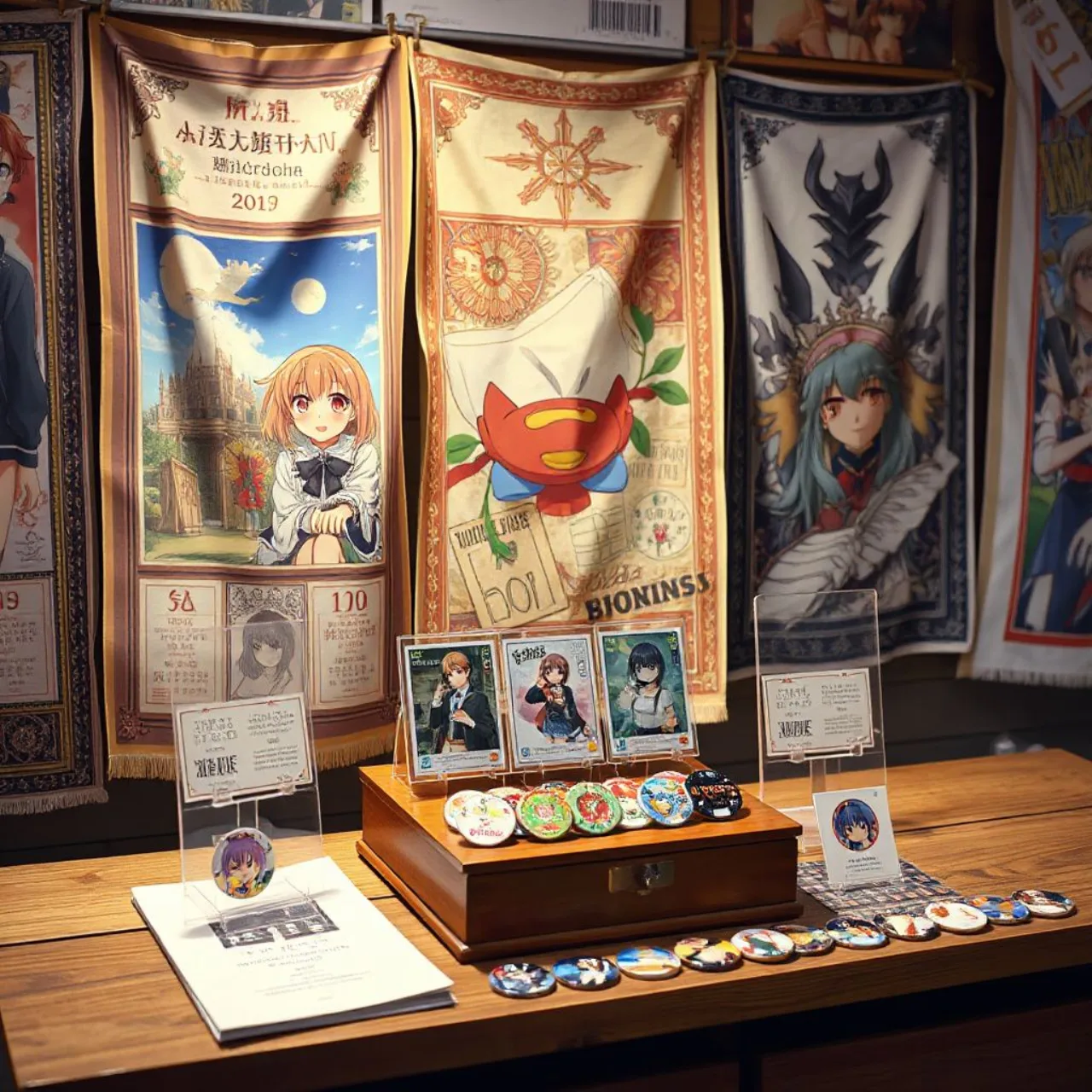 Touma Kamijou, Index e Accelerator posam ao lado do logo da Newtype, com ilustrações de tapestries e badges da loteria
