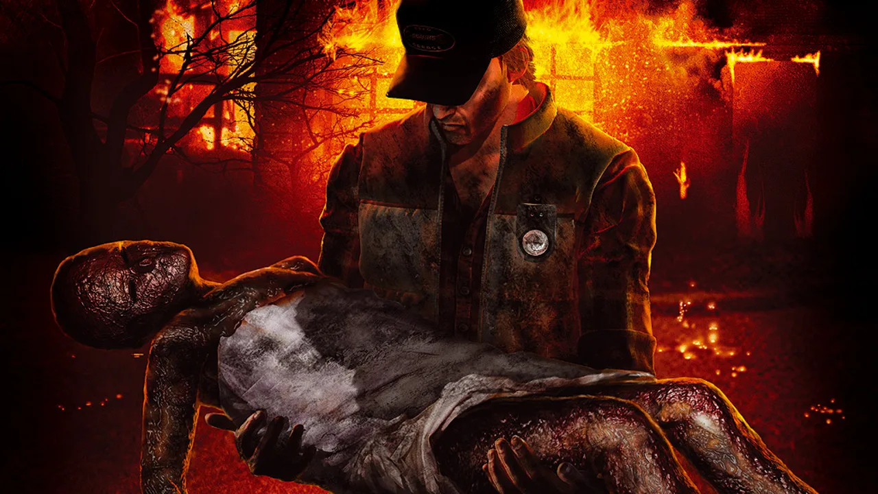 Homem em roupa de treino, segurando halteres, com controle de PS5 ao lado e pôster de Silent Hill ao fundo