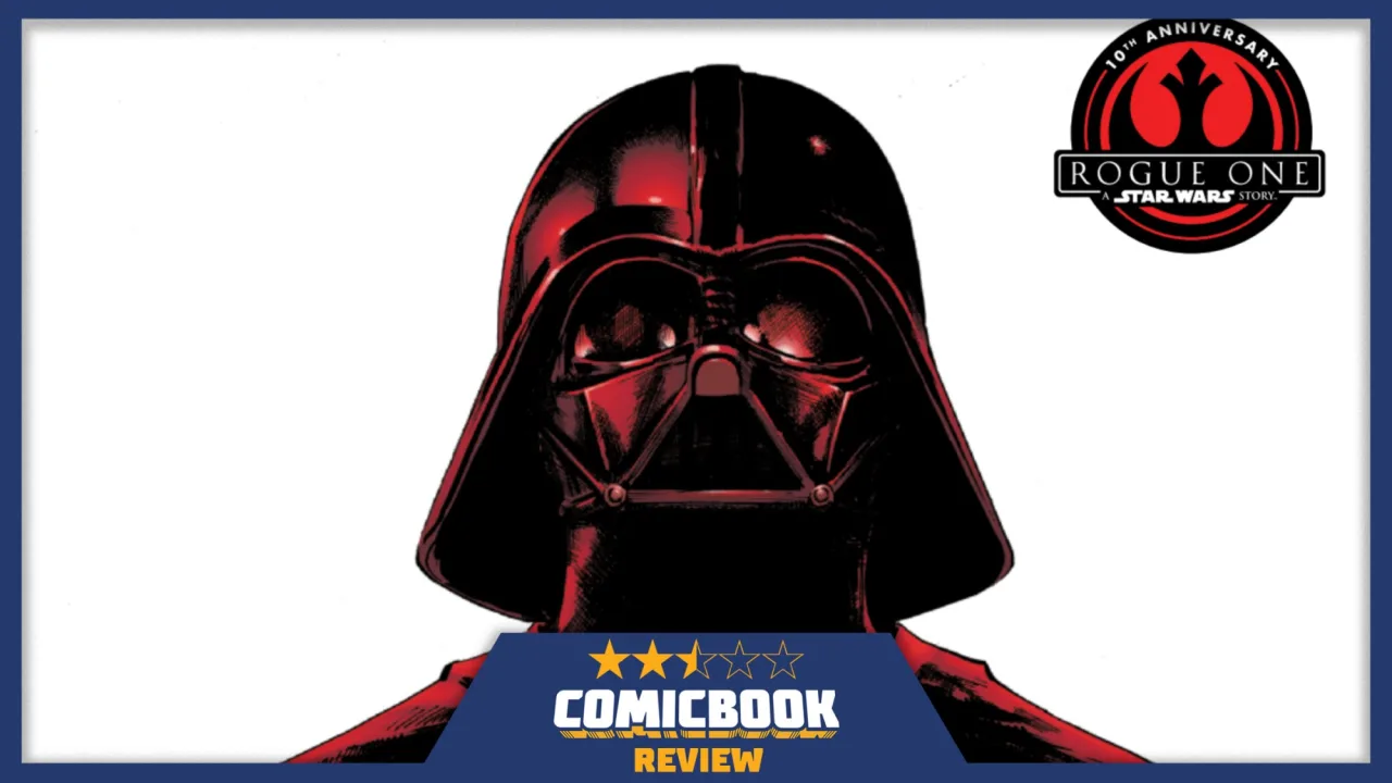 Capa do quadrinho mostra Darth Vader em pose ameaçadora, segurando sabre vermelho, com o logo de Rogue One ao fundo