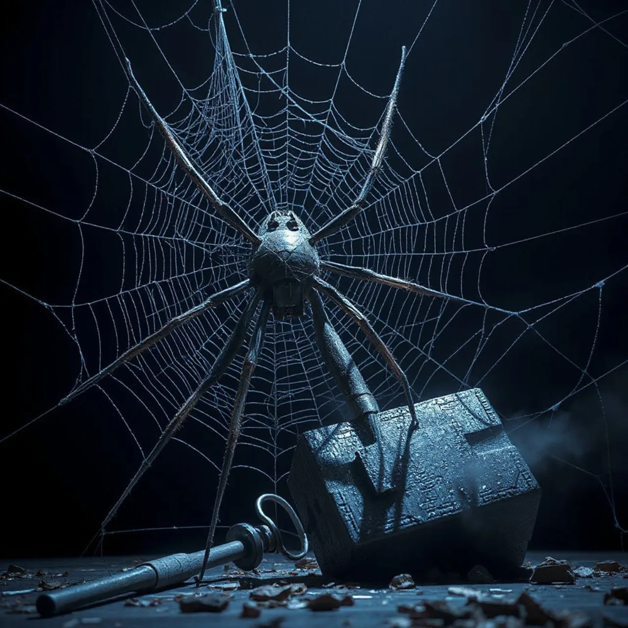 Spider‑Man em pose triunfante, cercado por Hulk, Iron Man, The Thing, X‑Men e Firelord ao fundo