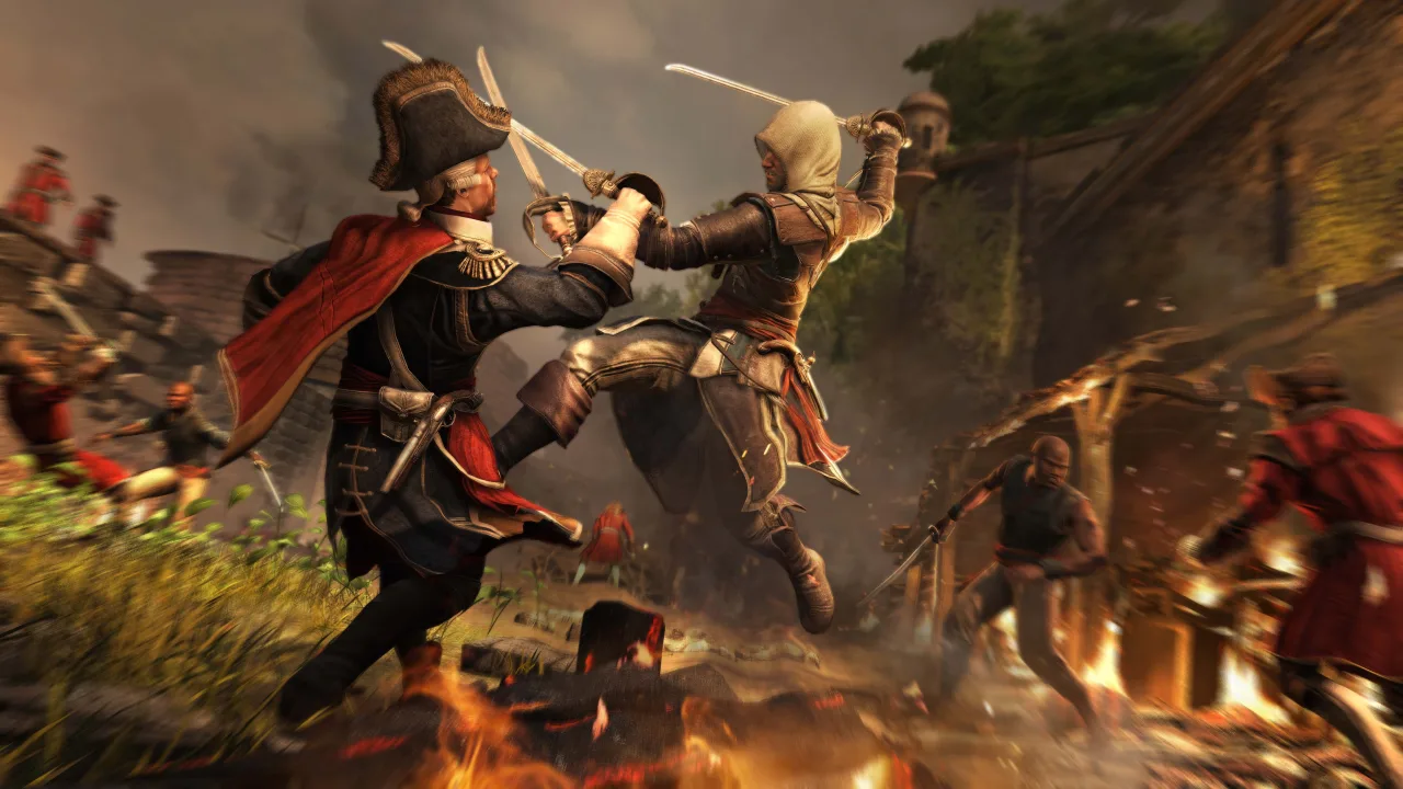 Homem em traje de pirata faz flexão ao lado de um modelo de navio, segurando uma espada de madeira