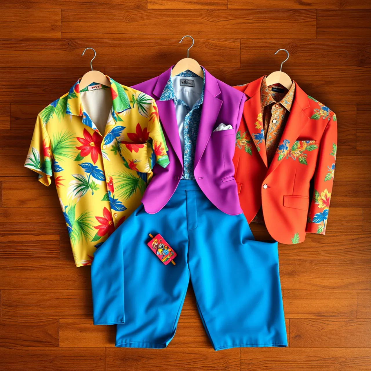 Camisa havaiana estampada com bananas, modelo em pose de alongamento, segurando um kettlebell colorido