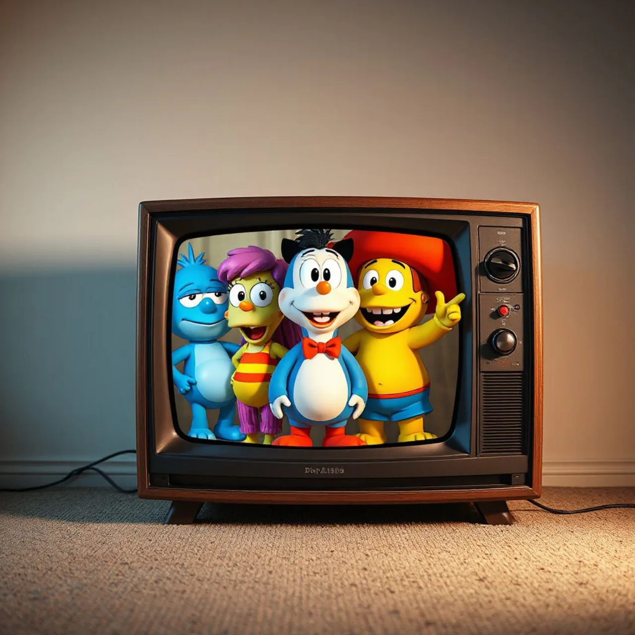 Peter Griffin, SpongeBob, Ed, Edd, Eddy e Courage aparecem juntos em um collage colorido celebrando 1999
