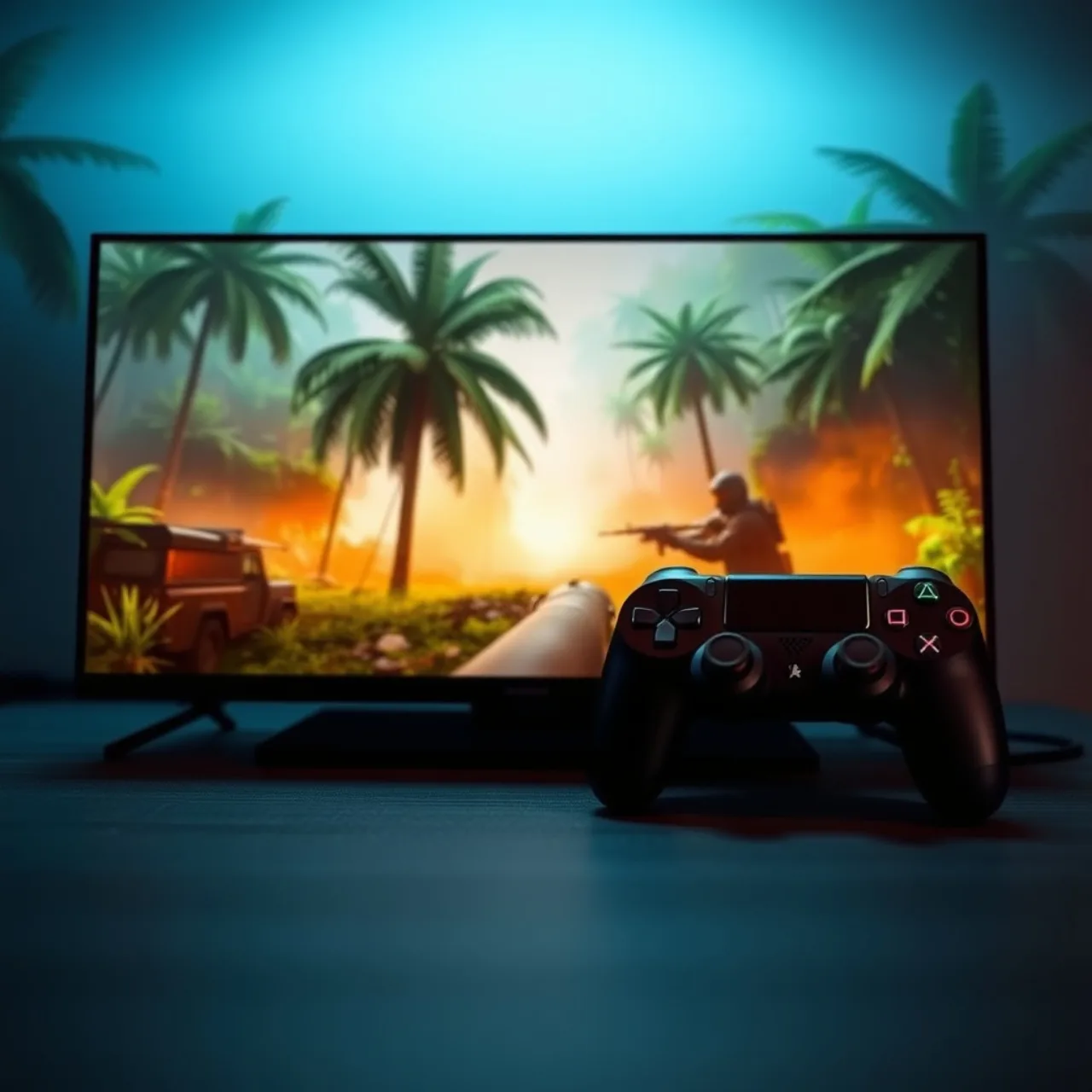 Jogador segurando controle faz agachamento, ao fundo Xbox Series X exibindo a tela de Ghost Recon Wildlands