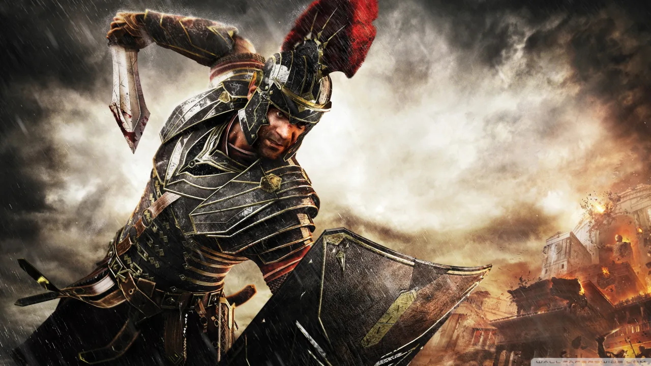 Atleta segurando um haltere enquanto olha para um console Xbox com a capa de Ryse 2 ao fundo