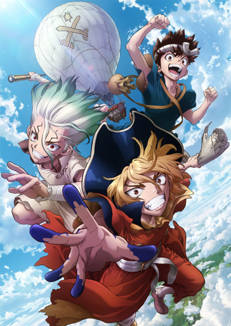 Jovem em roupa esportiva lê o mangá Dr. Stone enquanto faz agachamento com halteres ao lado