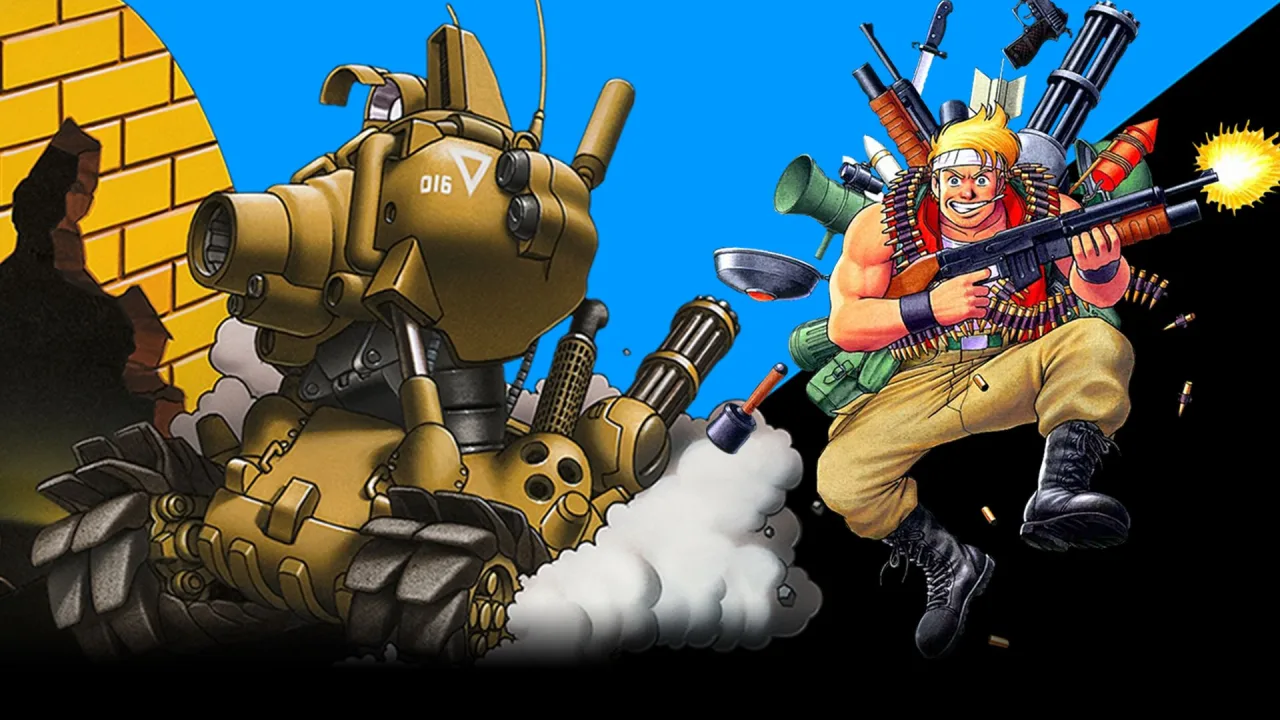Jogador em cadeira gamer levantando halteres enquanto olha para tela com logo da SNK
