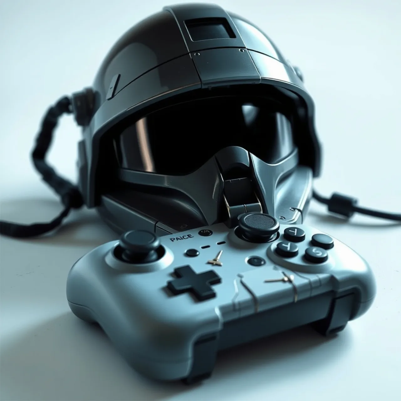 Jogador suado segurando o controle, com barra de energia do jogo projetada como monitor de frequência cardíaca