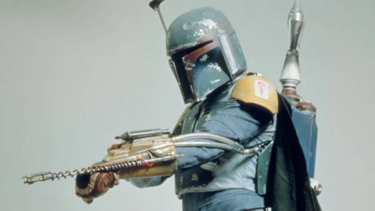 Figura Kenner do Boba Fett em embalagem 21‑Back A, exibindo a caixa rara e o boneco em pose icônica