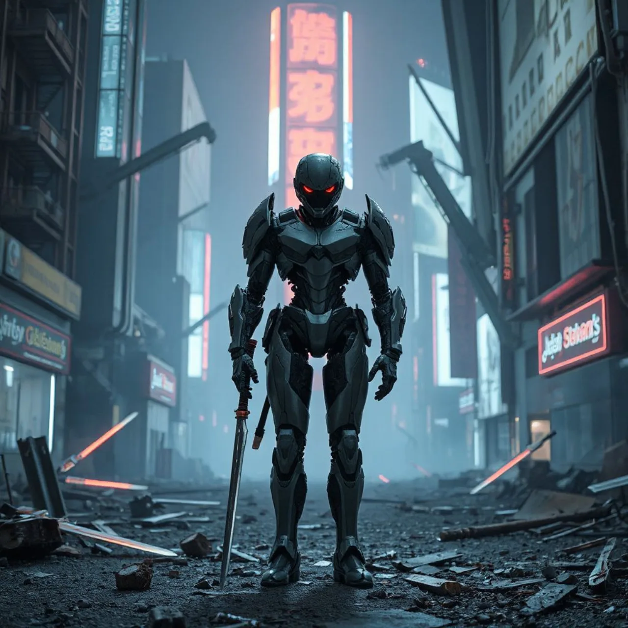 Logo da Square Enix ao lado do emblema de NieR e a silhueta do protagonista empunhando uma espada em cenário desolado