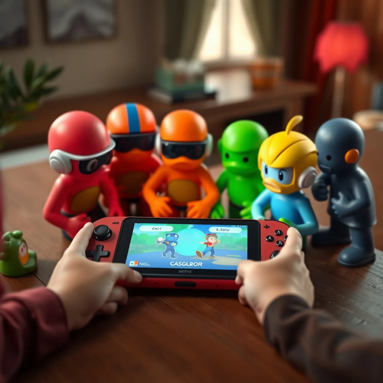Jovem segurando o controle do Nintendo Switch, vestindo roupa de treino, ao lado de garrafa de água e halteres