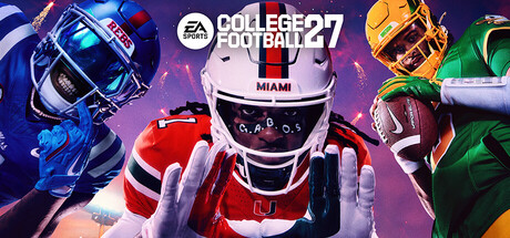 Controlador Xbox nas mãos, ao fundo um capacete de futebol universitário e a logo da EA Sports