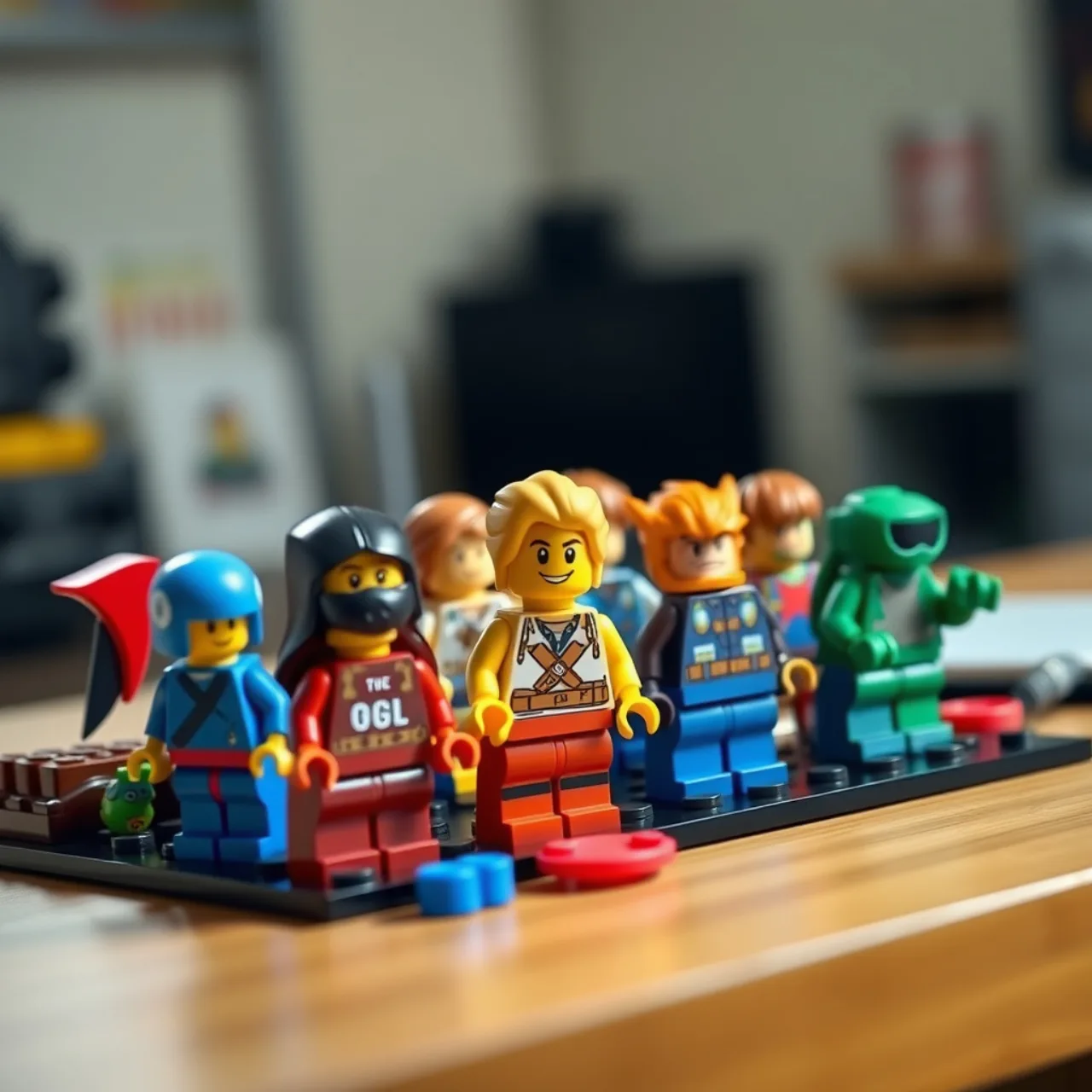 Jovem sentado, montando peças LEGO de Super Mario, enquanto faz alongamento de pernas em cadeira ergonômica