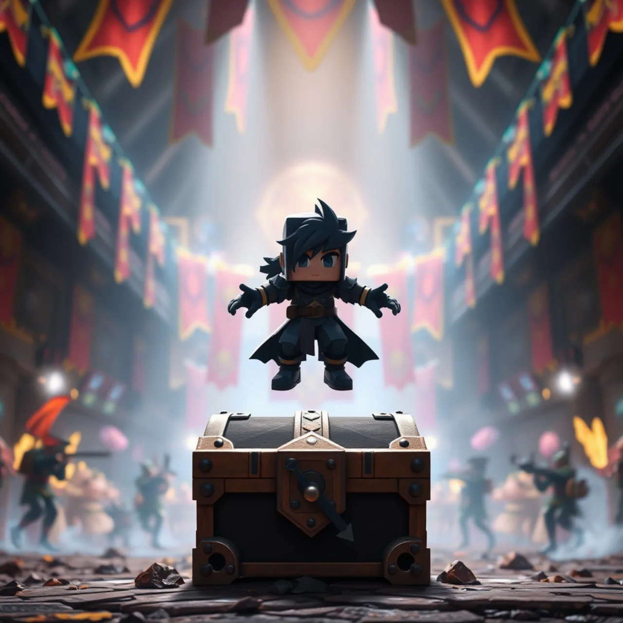 Ironmouse em pixel art no estilo sprite, ao lado de um controle de videogame, fones de ouvido e o logo do Fortnite