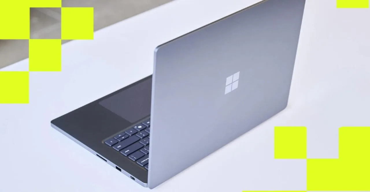 Surface Laptop Ultra, Alexa Tablet 12 Pro e um HomePod mini ao lado de ícones de IA brilhando