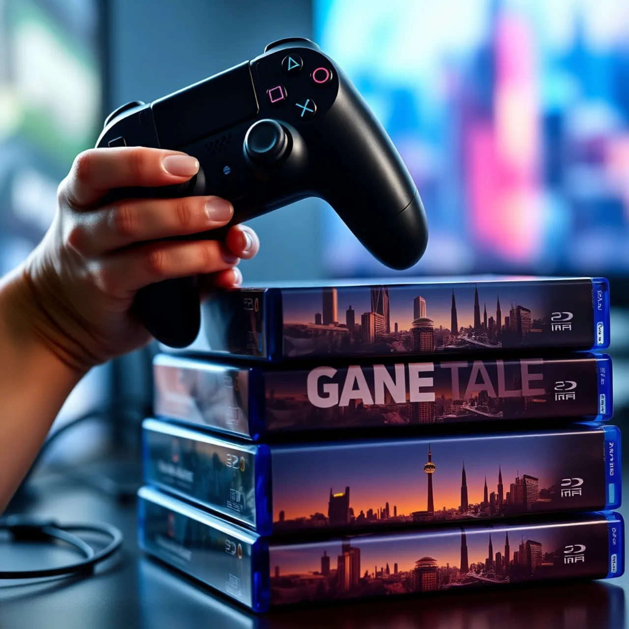 Jogador segurando controle Nintendo Switch ao lado de halteres e garrafa de água