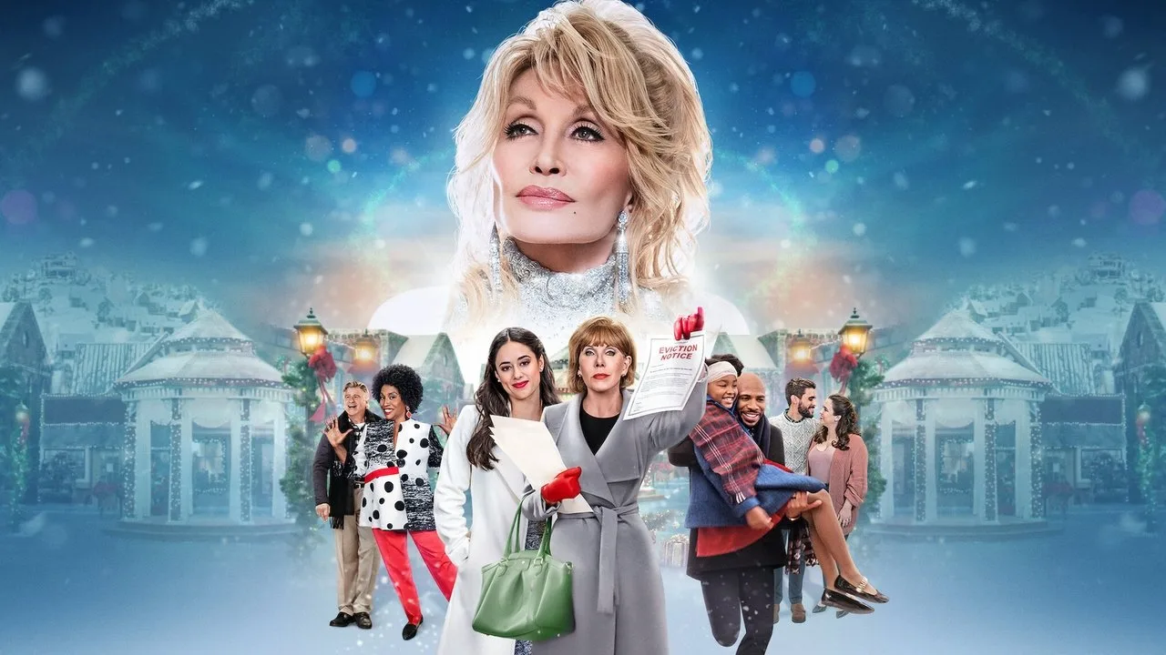 Mulher correndo na esteira, fones de ouvido vermelhos, capa de disco vintage de Dolly Parton ao fundo