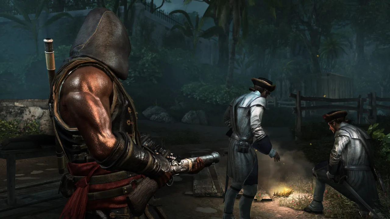 Jovem sentado no sofá, segurando o controle temático de Assassin’s Creed, ao lado de garrafa d’água e barra de proteína