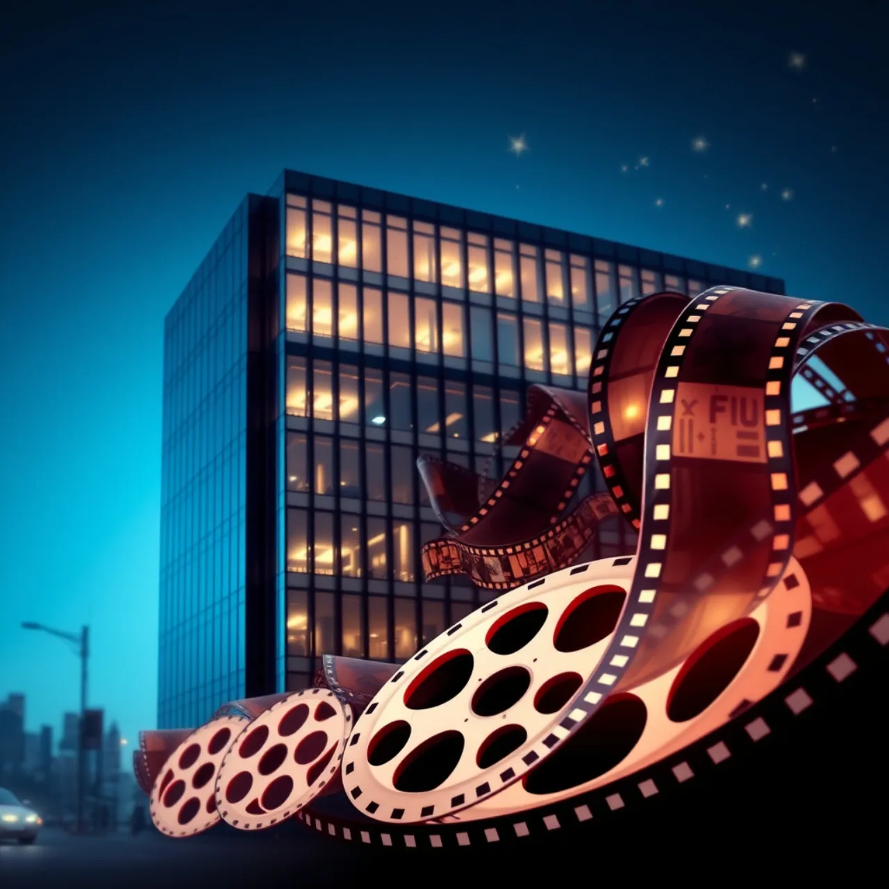 Logotipo da Netflix ao lado do da Lionsgate sobre um fundo de rolo de filme, sugerindo a fusão das duas marcas