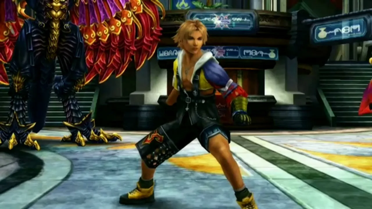 Atleta em leggings joga Final Fantasy X no Switch 2 enquanto faz agachamento com halteres