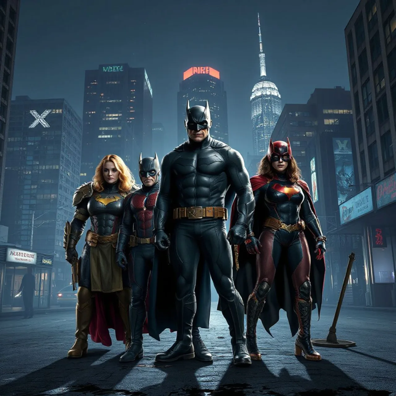 Ares, Harley Quinn, Grodd, Circe e Killer Croc aparecem lado a lado, em trajes sombrios, ao fundo o logotipo da DC