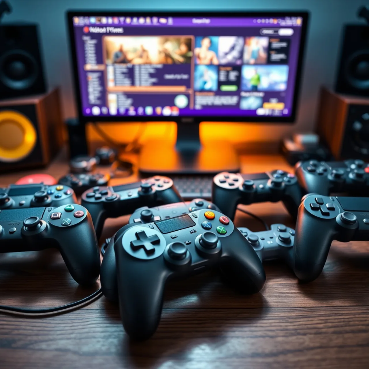 Um gamer sentado, usando fone, faz agachamento com halteres ao lado do monitor exibindo GoldenEye