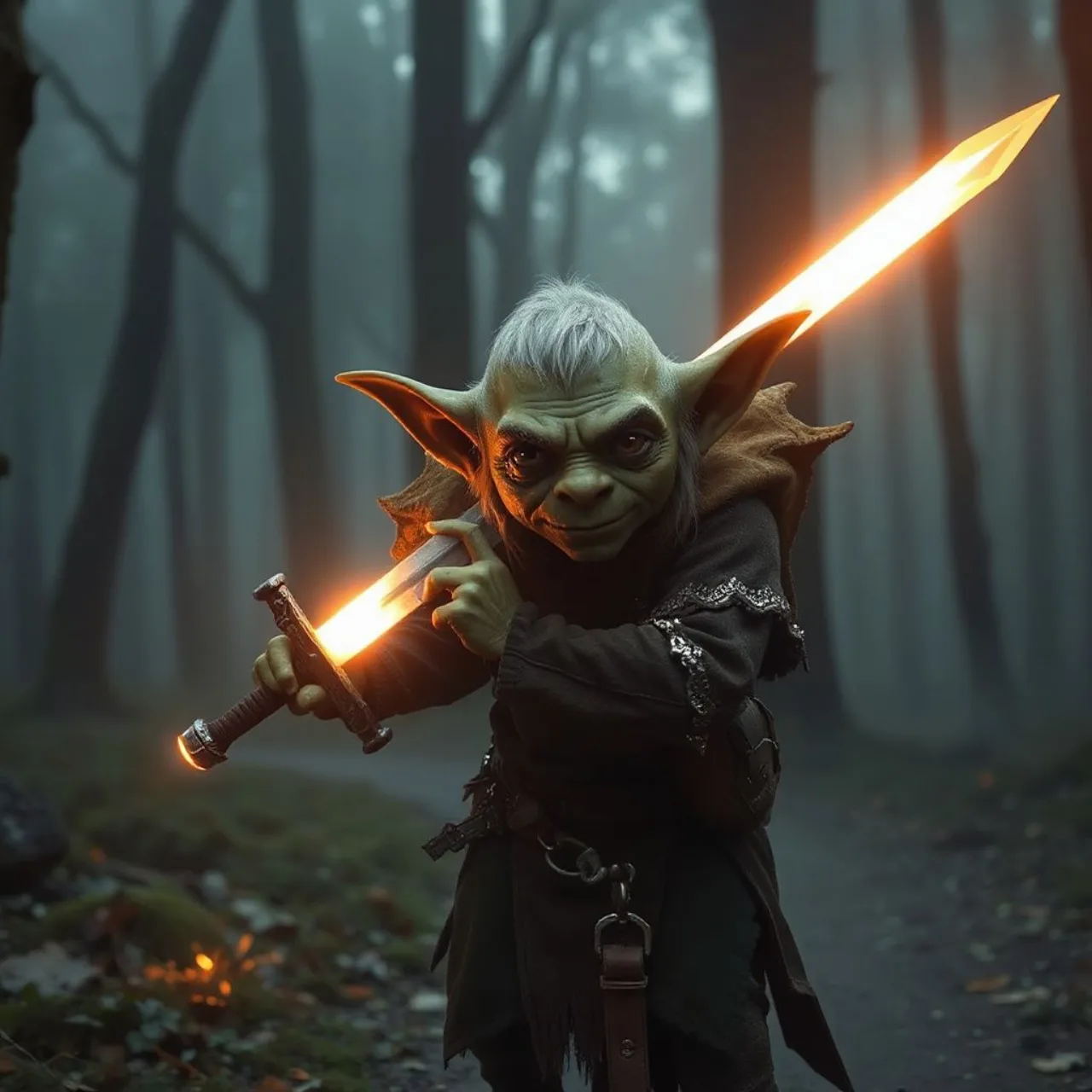 Protagonista goblin de Tensei Goblin dakedo Shitsumon Aru? em pose heroica, com o logo do anime ao fundo