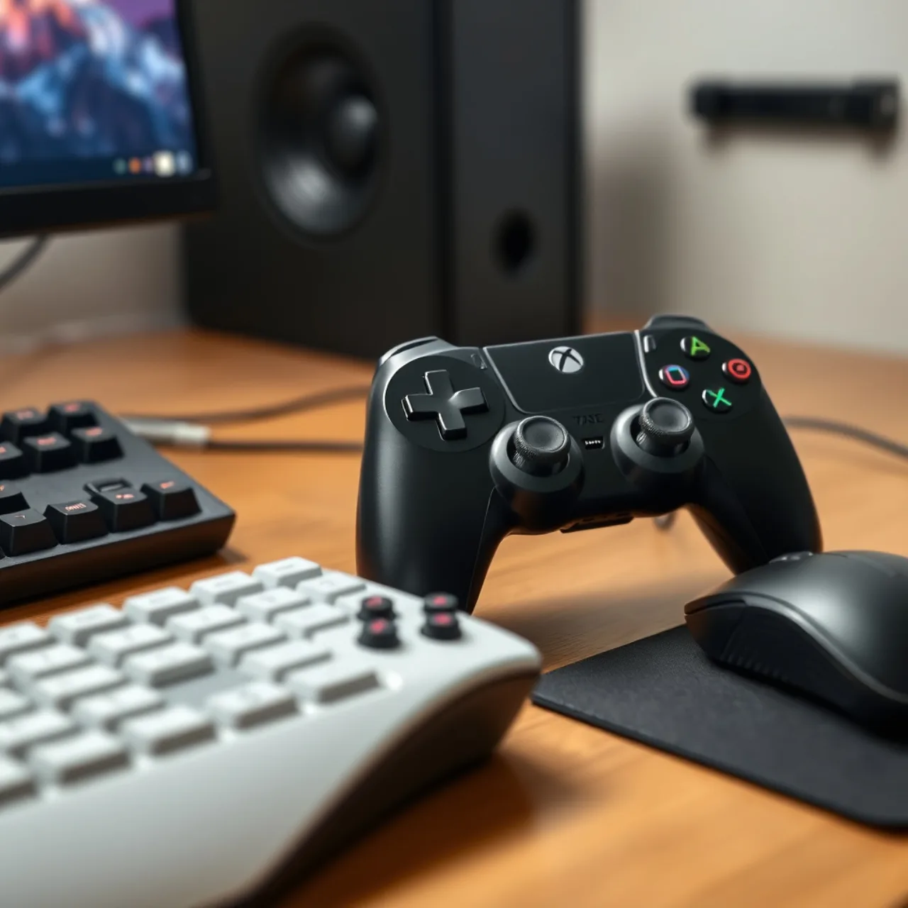 Um jovem em roupa esportiva faz flexões ao lado de um PC com tela exibindo o logo do Xbox 360