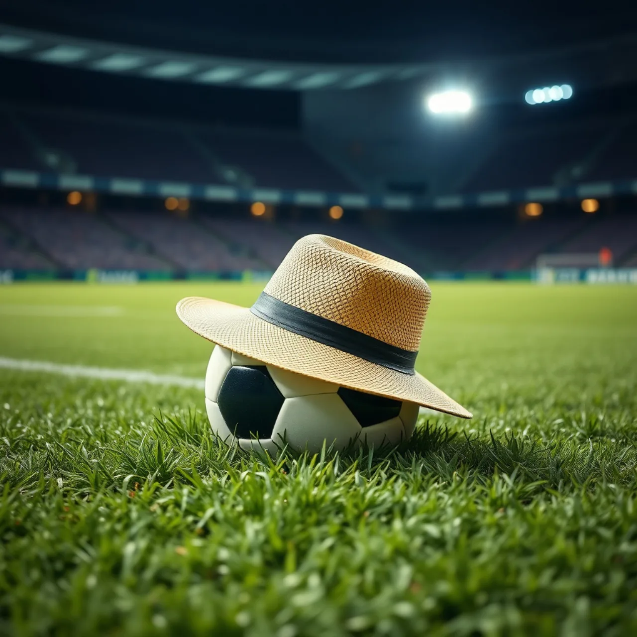 Jogador de futebol japonês treinando em campo com uma bola e um cartaz estilizado do anime One Piece ao fundo
