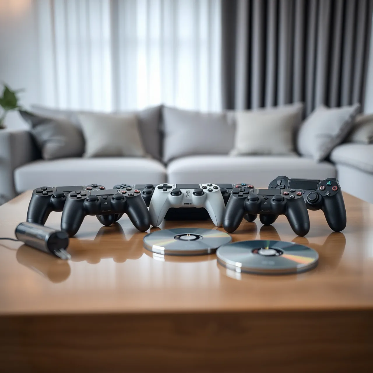 Um controle de PS5 sobre uma esteira, ao lado de um copo de água e um smartwatch exibindo batimentos