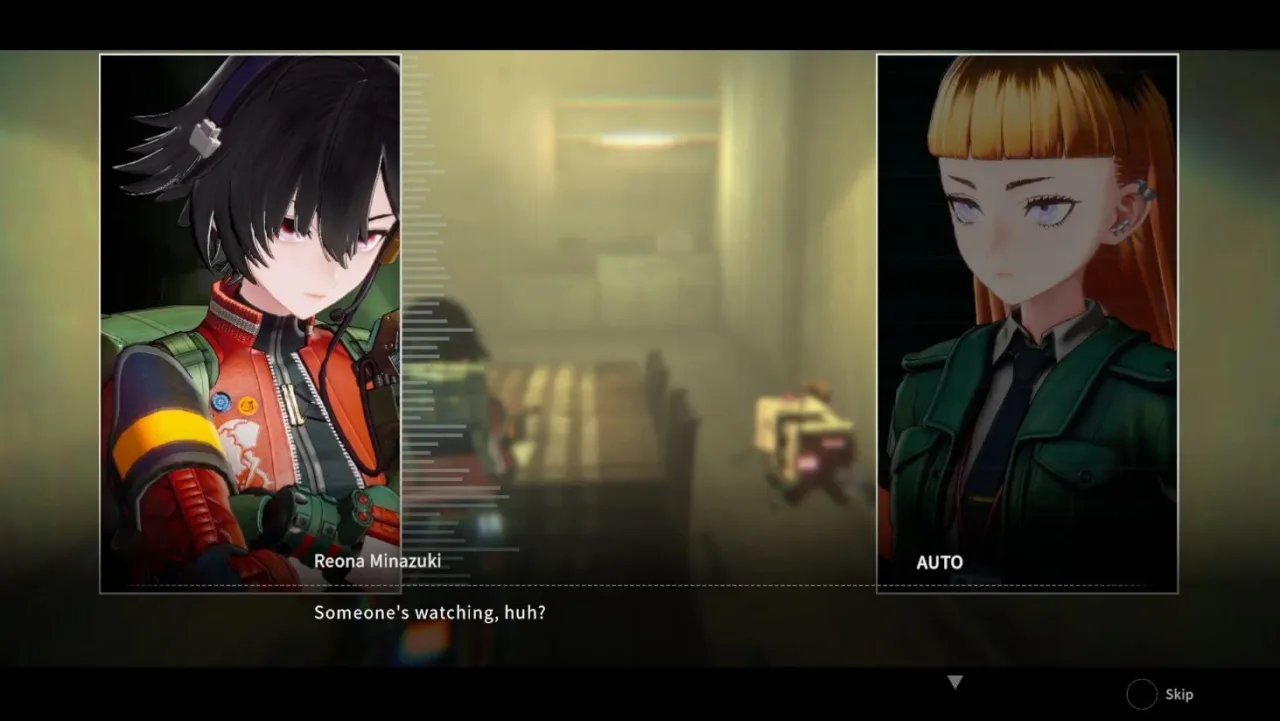 Reona Minazuki, em armadura tática, empunha um rifle futurista enquanto o logo de Anomalith aparece ao fundo