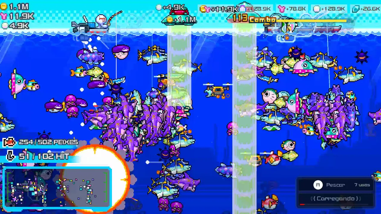 Explosão capturando um cardume inteiro em Fish Them All!