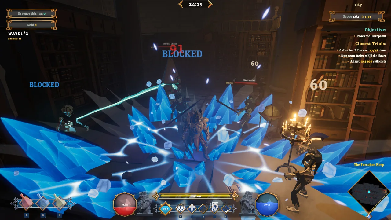 Explosão de cristais de gelo em combate no dungeon crawler Kazfall