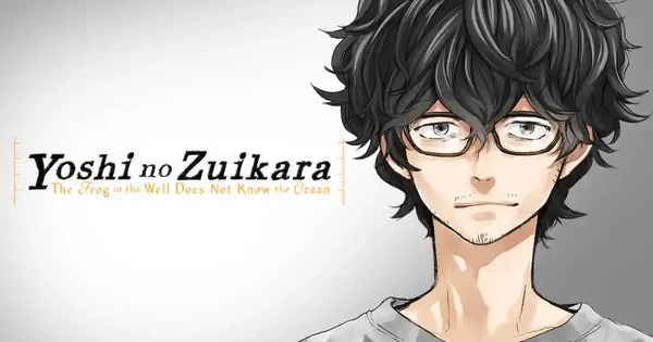 Jovem sentado em colchonete, lendo mangá da Manga Up! enquanto faz prancha, com garrafa d'água ao lado