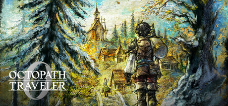Jogador em postura de agachamento segurando o controle, com ao fundo um pôster de Octopath Traveler 0