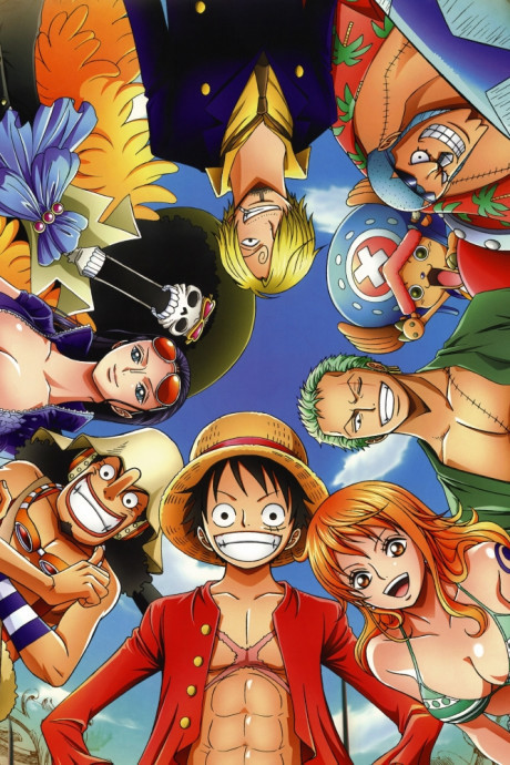 Luffy treinando intensamente com pesos gigantes em uma arena de pedra sob o céu nublado de Elbaph