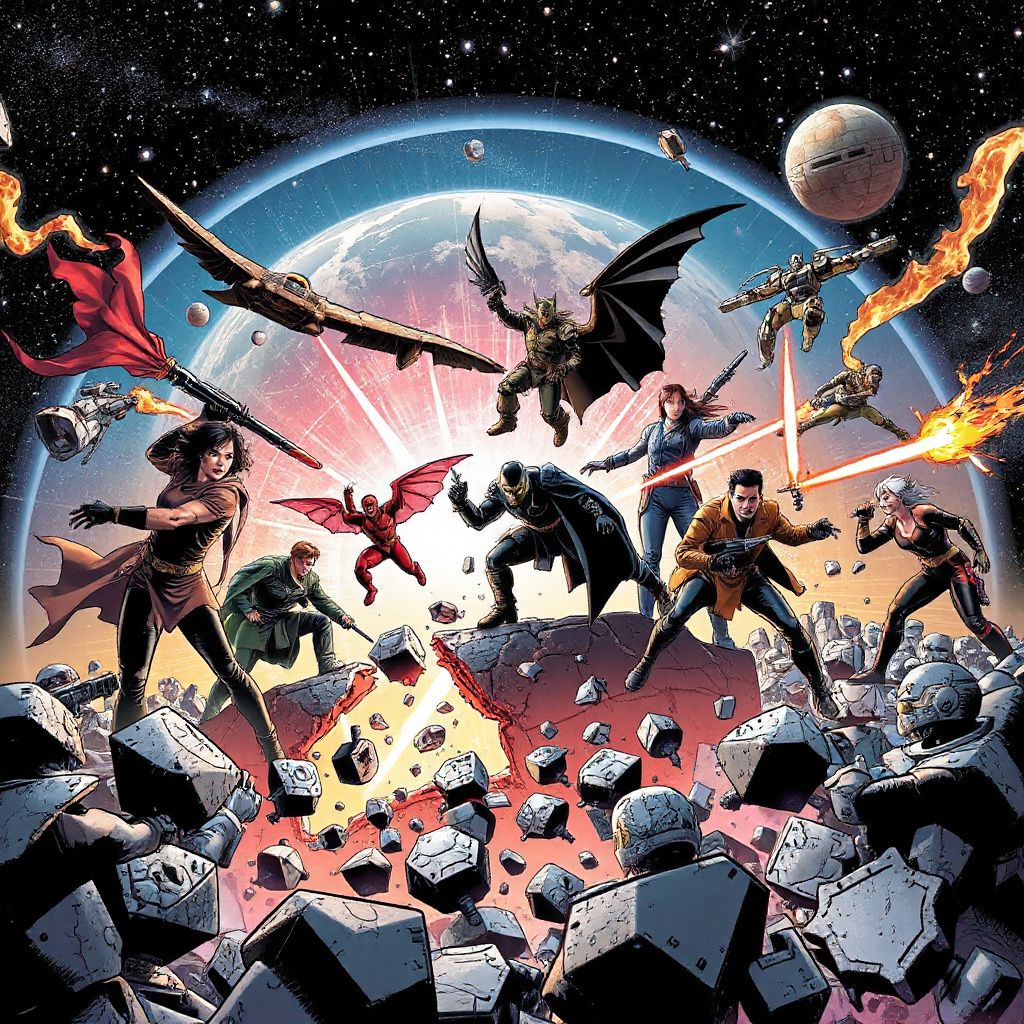 Capa de Secret Wars (2015) com o planeta Battleworld ao fundo e diversos heróis da Marvel reunidos