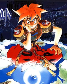 Cartucho do Terranigma inserido no SNES ligado a uma TV CRT exibindo a tela de título com controle original ao lado