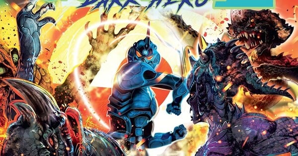 Yoshiki Takaya aparece em retrato, segurando caneta, ao lado da capa do Blu‑ray de Guyver