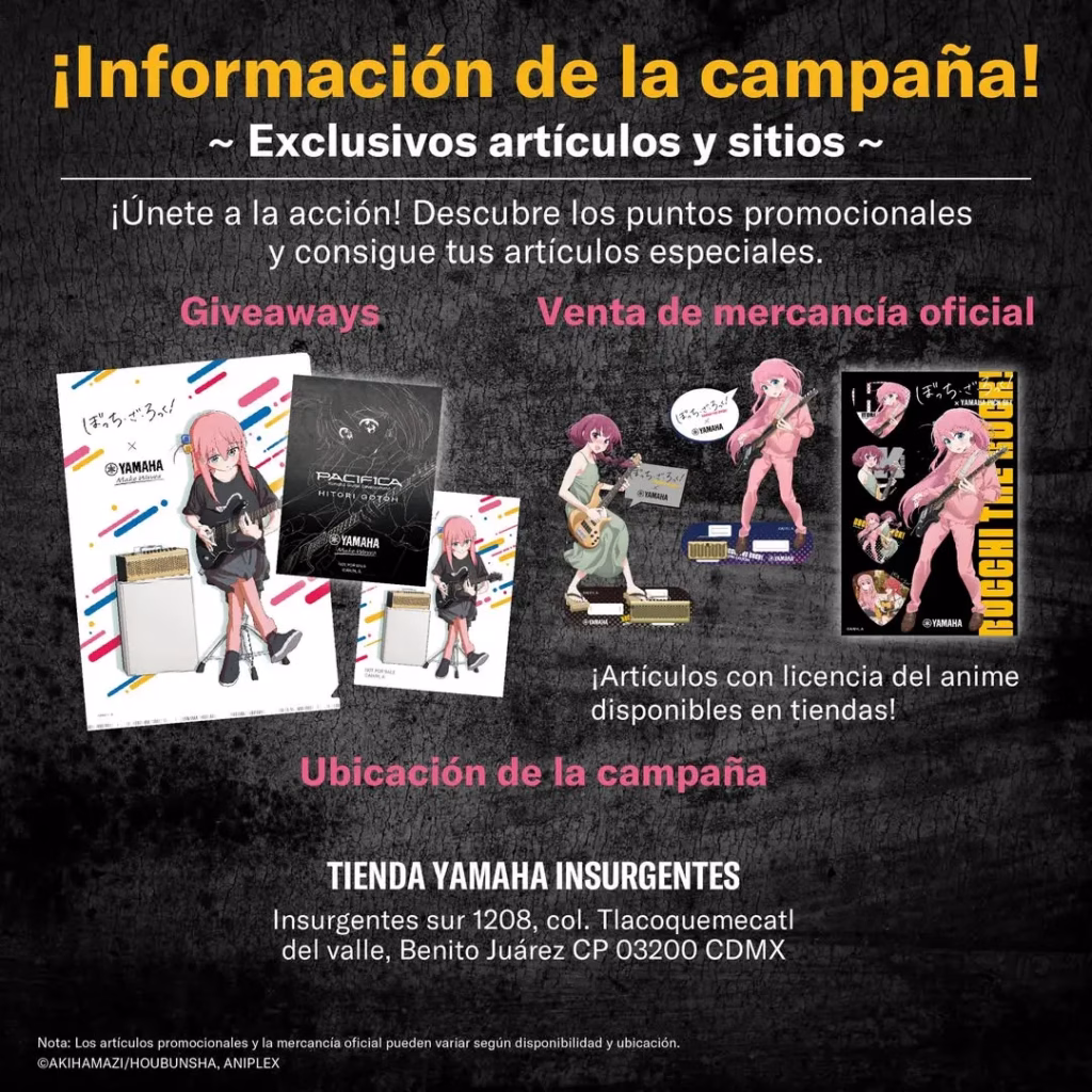 Visual de Bocchi the Rock x Yamaha Tienda Insurgentes